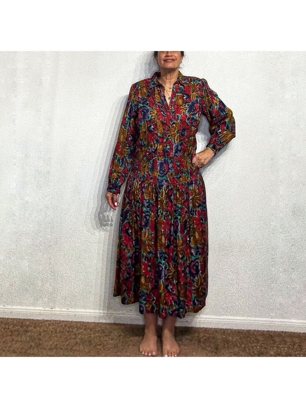 Silvercord Multicolor Vintage Midi Dress Sz 10
